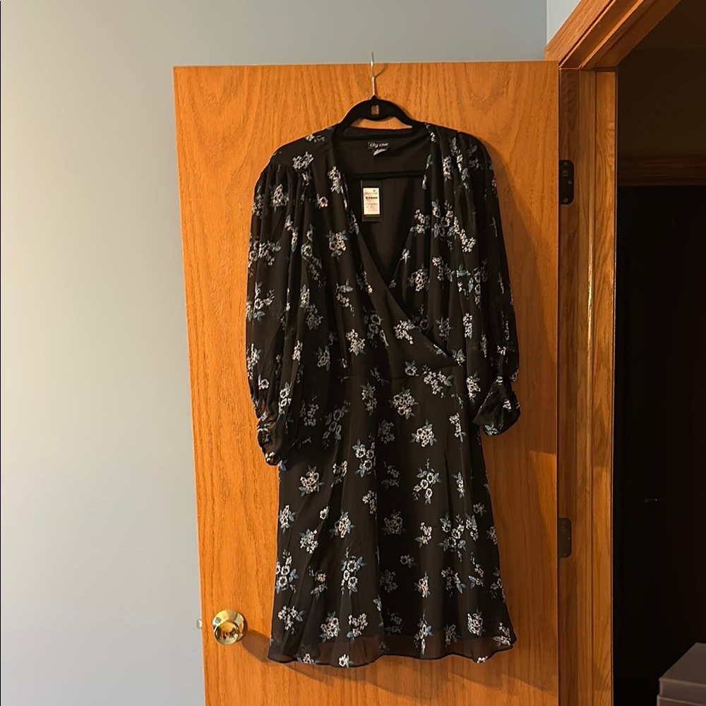 City Chic Black and White V-neck Bishop Sleeve Sundress